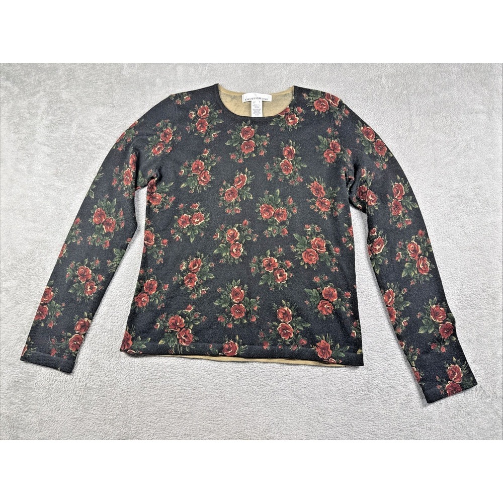 Jones New York Sport Women's Floral Long Sleeve Sweater Black/Red Size Medium